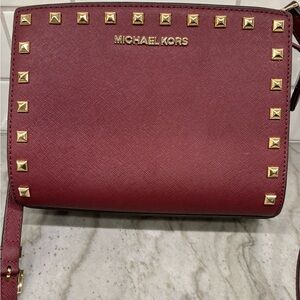 KORS Michael Kors Burgundy Crossbody Bag with Gold Studs
